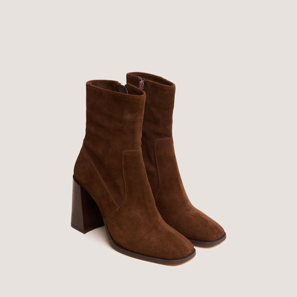 Jonak Heeled Ankle Boots With Square Toe In Brown Suede VIDAL