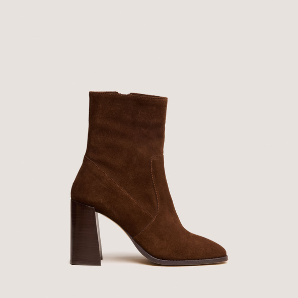 jonak Heeled Ankle Boots with Square Toe in brown suede VIDAL