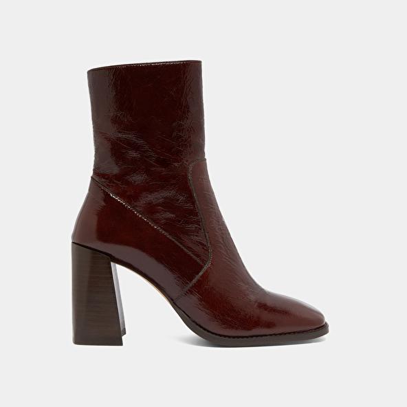 Jonak Heeled Ankle Boots With Square Toes In Chocolate Shiny Leather VIDAL