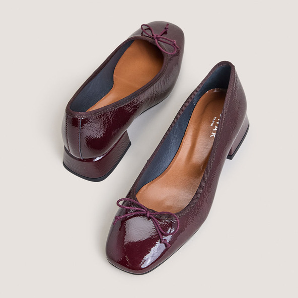 Jonak Heeled Ballet Flats In Burgundy Pleated Patent Leather DYBIL