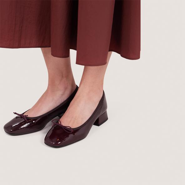 Jonak Heeled Ballet Flats In Burgundy Pleated Patent Leather DYBIL