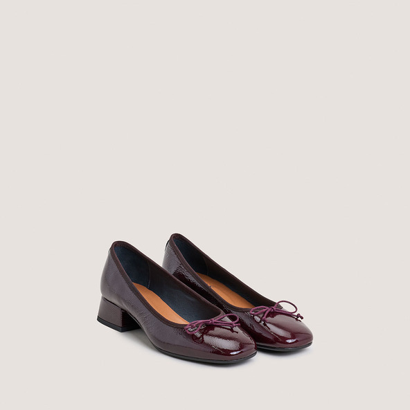 Jonak Heeled Ballet Flats In Burgundy Pleated Patent Leather DYBIL