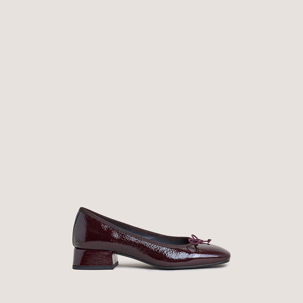 jonak Heeled Ballet Flats in burgundy pleated patent leather DYBIL