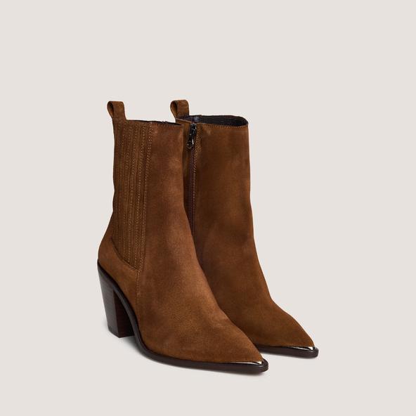 jonak Heeled boots with gathers in brown leather BASAMA