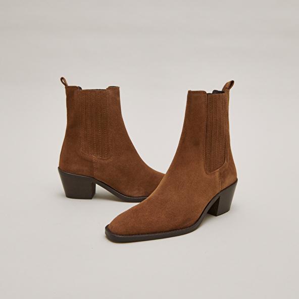 jonak Heeled boots with gathers in brown suede BIRMAN