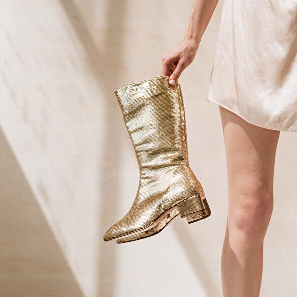 jonak Heeled boots with pointed toe in platinium sequins DOREMI