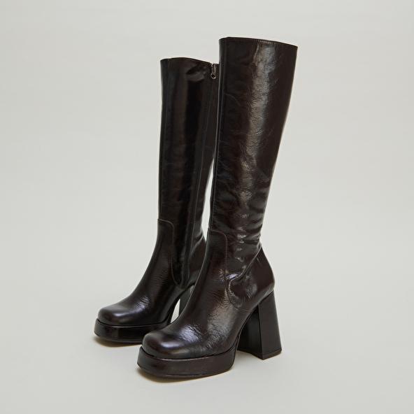 Jonak Heeled Boots With Square-toe In Dark Brown Shiny Leather BRYAN