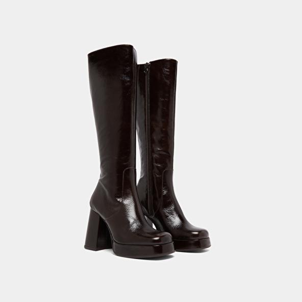 Jonak Heeled Boots With Square-toe In Dark Brown Shiny Leather BRYAN