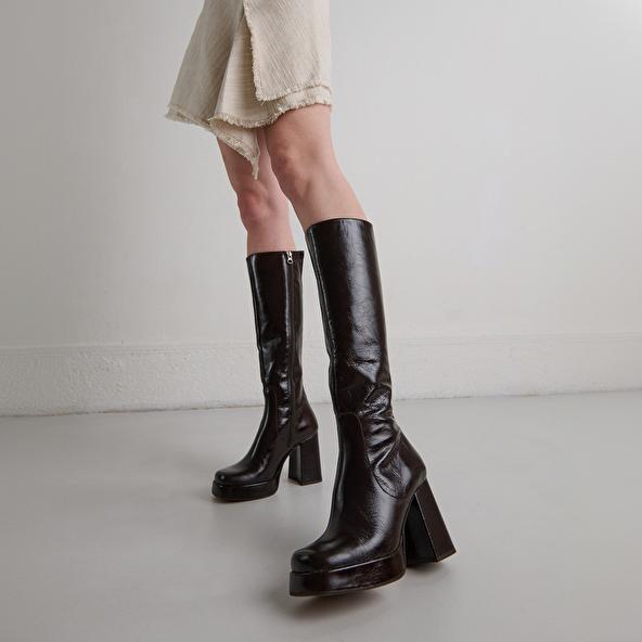 jonak Heeled boots with square-toe in dark brown shiny leather BRYAN