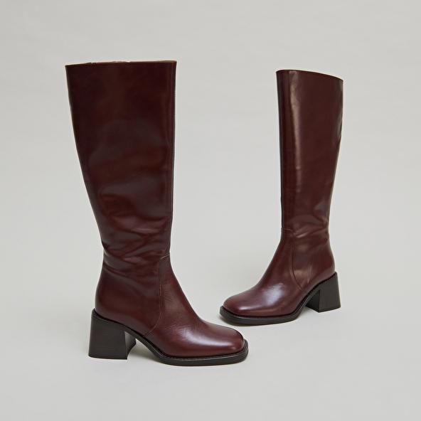 Jonak Heeled Boots With Squared Toes In Brown Leather DIOU