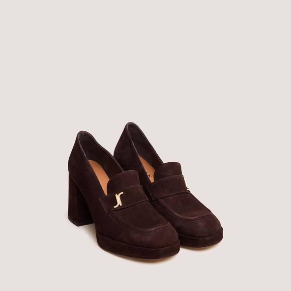 Jonak Heeled Loafers With Monogram In Dark Brown Velvet VIOLON