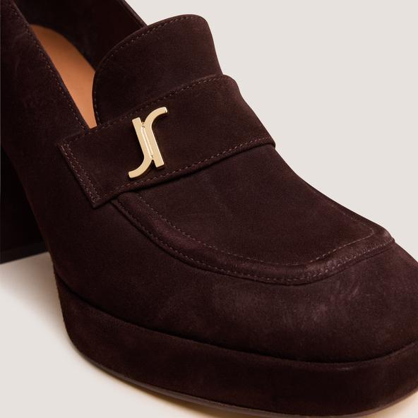 Jonak Heeled Loafers With Monogram In Dark Brown Velvet VIOLON