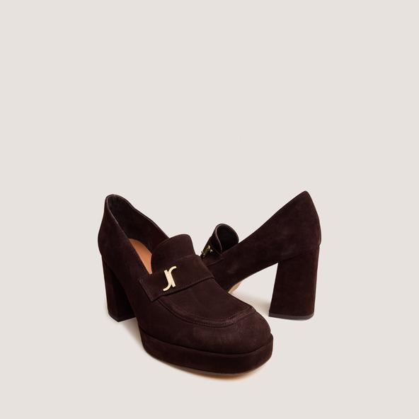 Jonak Heeled Loafers With Monogram In Dark Brown Velvet VIOLON