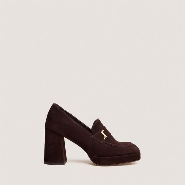 jonak Heeled Loafers with Monogram in dark brown velvet VIOLON