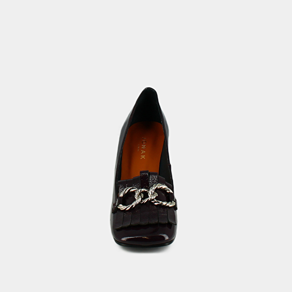 Jonak Heeled Loafers With Silver Buckles In Purple Pleated Patent DOMITILLE