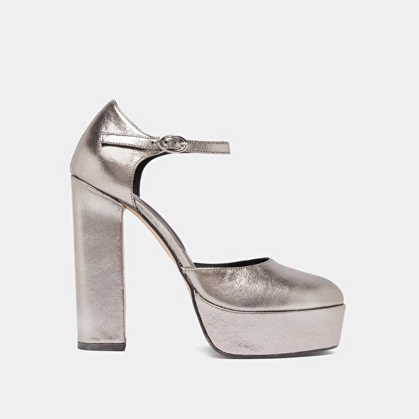 Jonak Heeled Mary Jane And Platforms In Silver Leather VANCOUVER