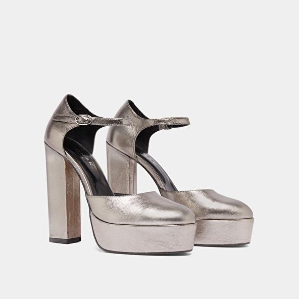 Jonak Heeled Mary Jane And Platforms In Silver Leather VANCOUVER