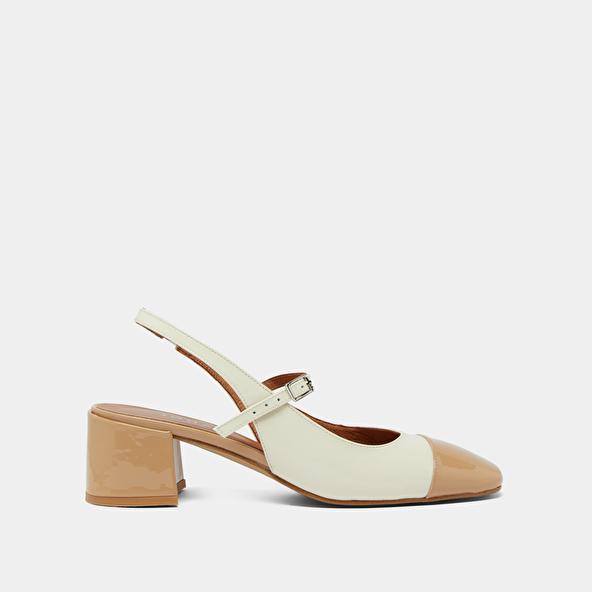 Jonak Heeled Mary Janes In Beige And Ecru Patent DOUMY