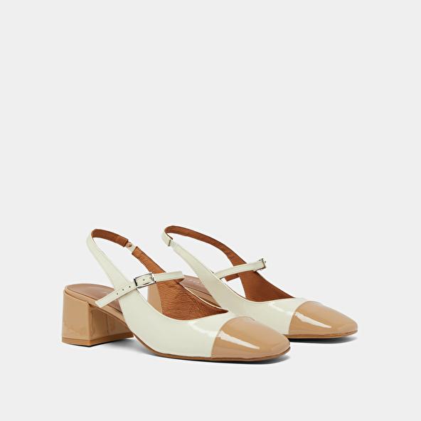 Jonak Heeled Mary Janes In Beige And Ecru Patent DOUMY
