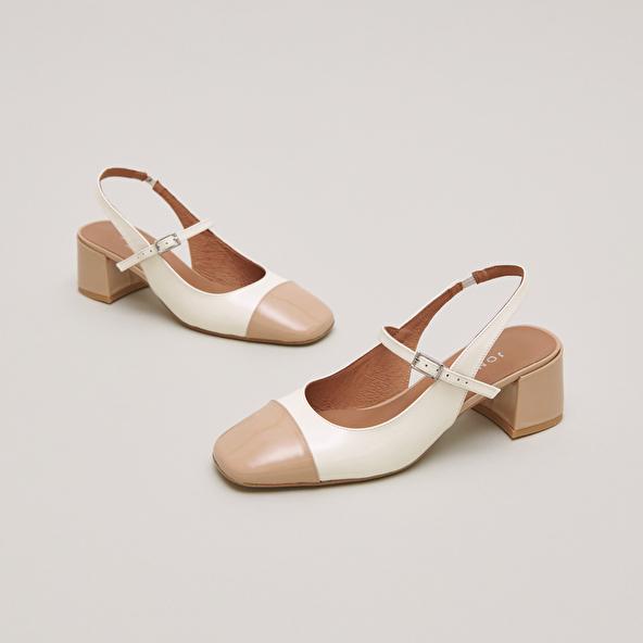 jonak Heeled Mary Janes in beige and ecru patent DOUMY