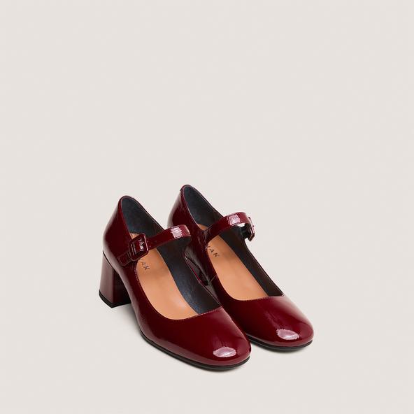 Jonak Heeled Mary Janes In Pleated Burgundy Patent Leather DITTUS