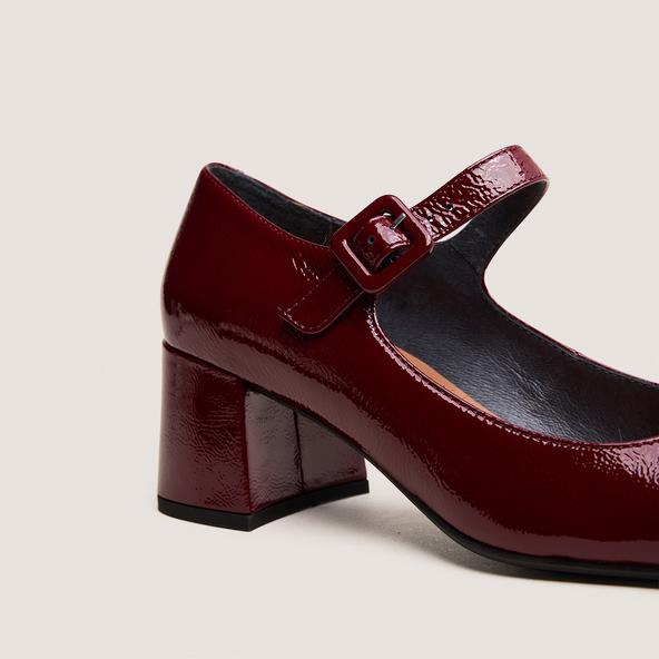 Jonak Heeled Mary Janes In Pleated Burgundy Patent Leather DITTUS
