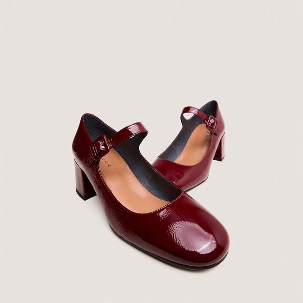Jonak Heeled Mary Janes In Pleated Burgundy Patent Leather DITTUS