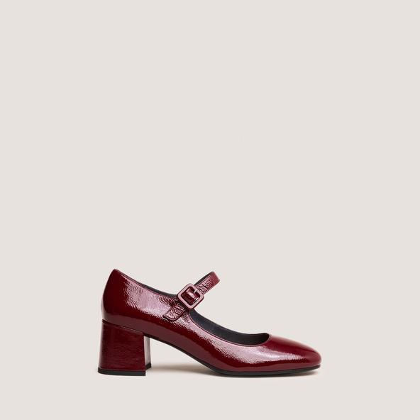 jonak Heeled Mary Janes in pleated burgundy patent leather DITTUS