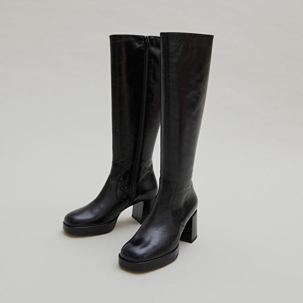 Jonak Heeled Platform Boots In Black Distressed Leather VANEO