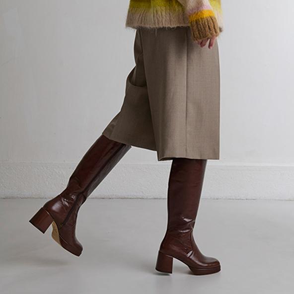 Jonak Heeled Platform Boots In Brown Distressed Leather VANEO