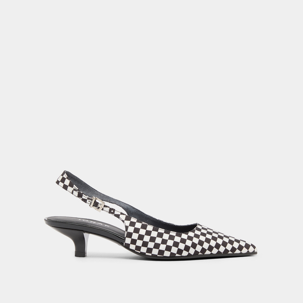 Jonak Heeled Pumps With Adjustable Buckles In Black And White Textile DOUALA