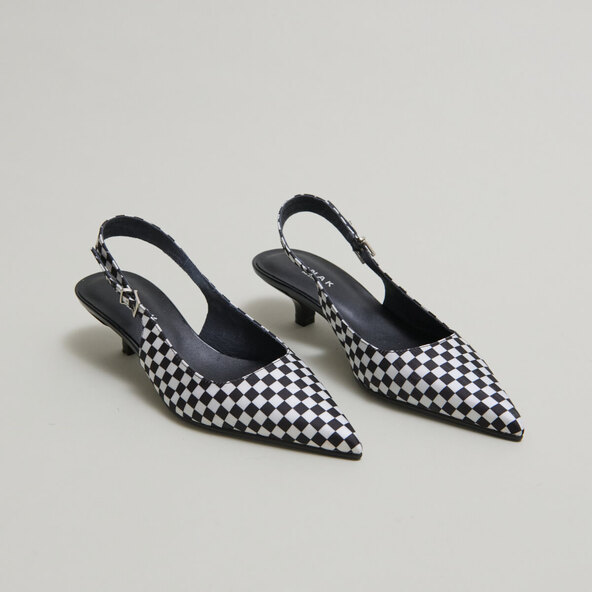 Jonak Heeled Pumps With Adjustable Buckles In Black And White Textile DOUALA