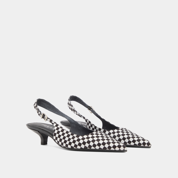 Jonak Heeled Pumps With Adjustable Buckles In Black And White Textile DOUALA