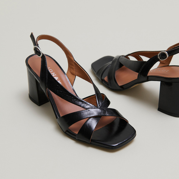 Jonak Heeled Sandals In Black Distressed Leather VANITY