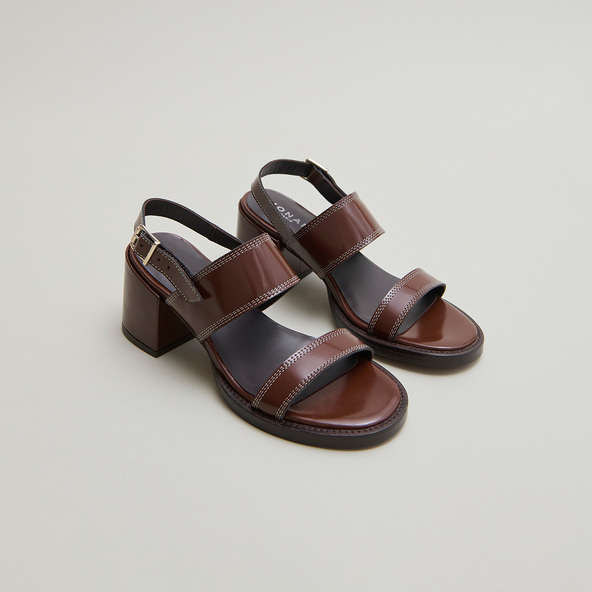 jonak Heeled sandals in brown glazed leather BLONDINE