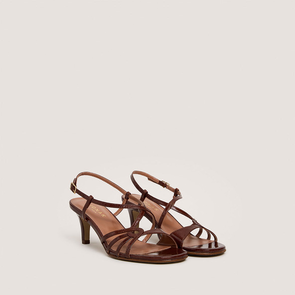 Jonak Heeled Sandals In Brown Shiny Leather DISTRAITE