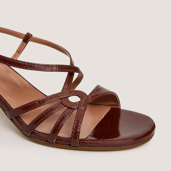 Jonak Heeled Sandals In Brown Shiny Leather DISTRAITE