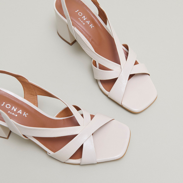 Jonak Heeled Sandals In Ecru Distressed Leather VANITY