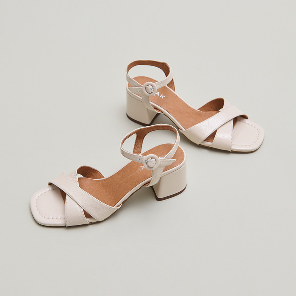 Jonak Heeled Sandals In Ecru Pleated Varnish BRIELLA