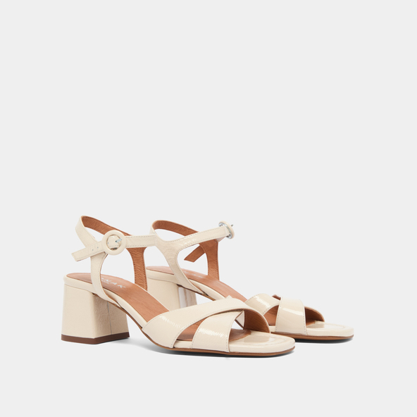 Jonak Heeled Sandals In Ecru Pleated Varnish BRIELLA