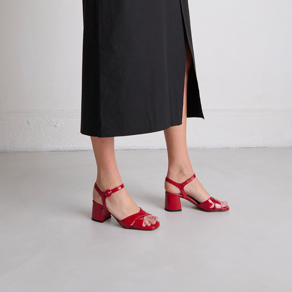 Jonak Heeled Sandals In Red Pleated Varnish BRIELLA