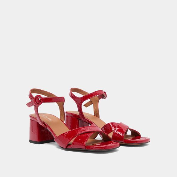 Jonak Heeled Sandals In Red Pleated Varnish BRIELLA