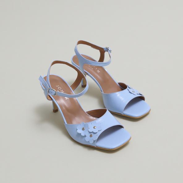 jonak Heeled sandals with flowers in blue pleated varnish VAVA