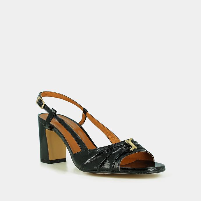 Jonak Heeled Sandals With Monograms In Black Shiny Leather VICTI