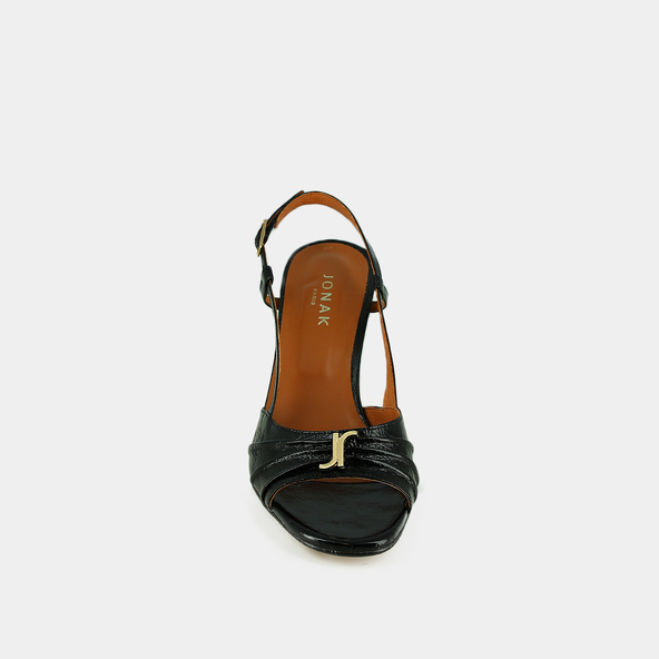 Jonak Heeled Sandals With Monograms In Black Shiny Leather VICTI