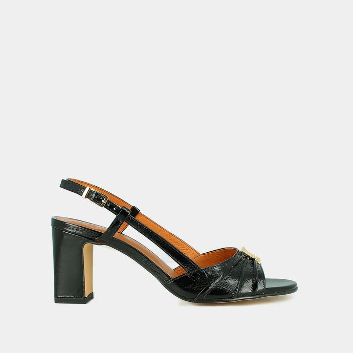 jonak Heeled sandals with monograms in black shiny leather VICTI