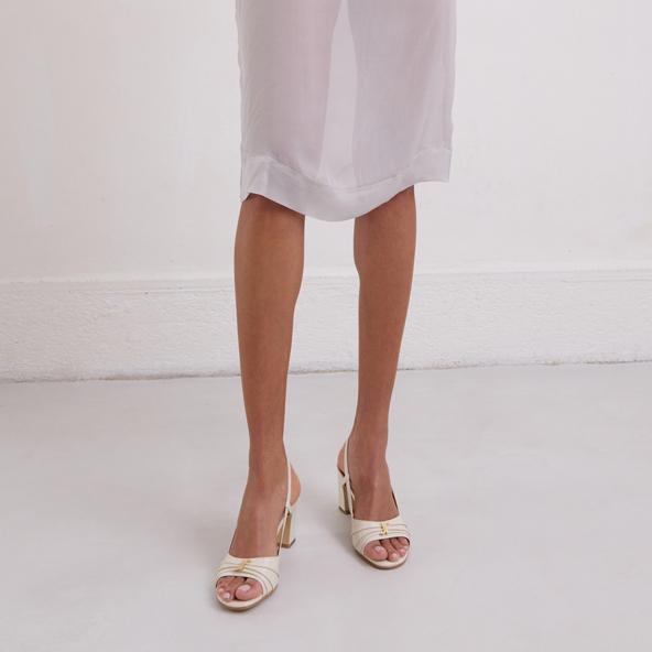 Jonak Heeled Sandals With Monograms In Ecru Shiny Leather VICTI