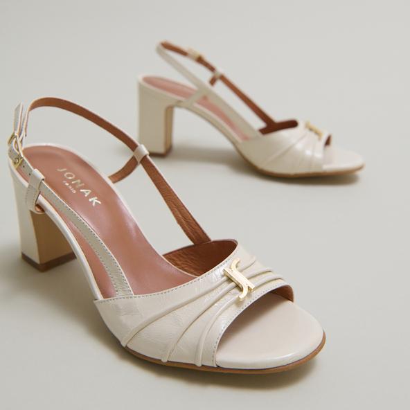 Jonak Heeled Sandals With Monograms In Ecru Shiny Leather VICTI