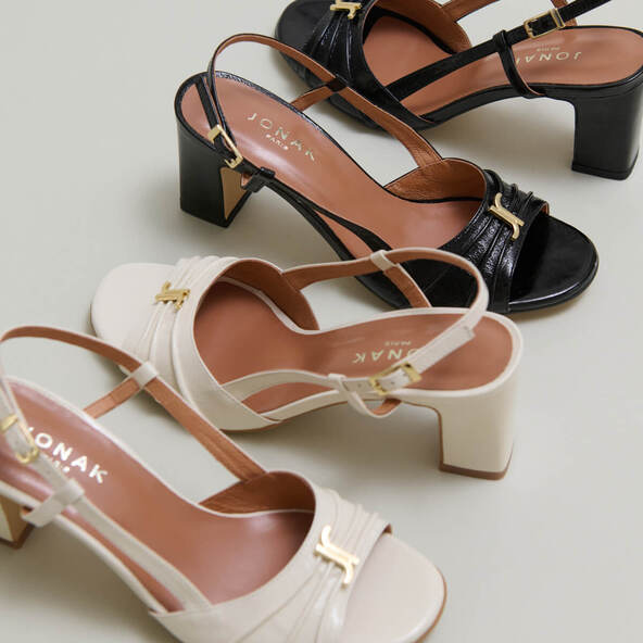 Jonak Heeled Sandals With Monograms In Ecru Shiny Leather VICTI