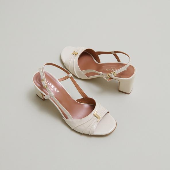 jonak Heeled sandals with monograms in ecru shiny leather VICTI